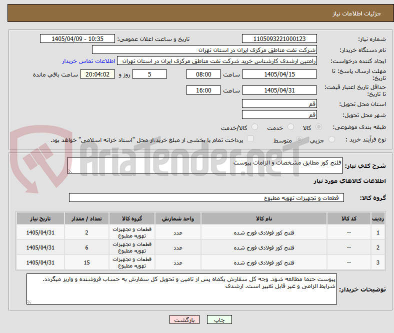 فلنج کور مطابق مشخصات و الزامات پیوست