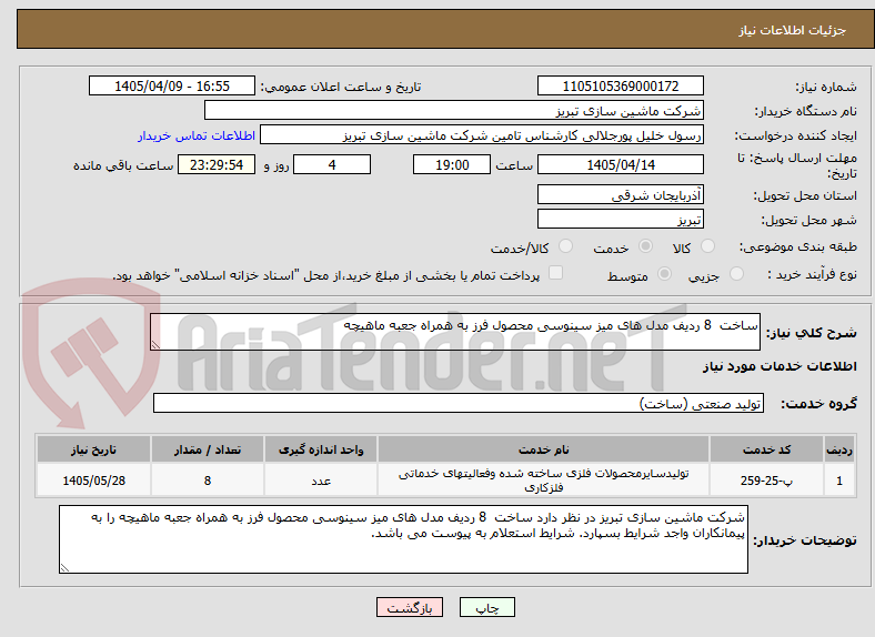 تصویر کوچک آگهی ساخت 8 ردیف مدل های میز سینوسی محصول فرز به همراه جعبه ماهیچه