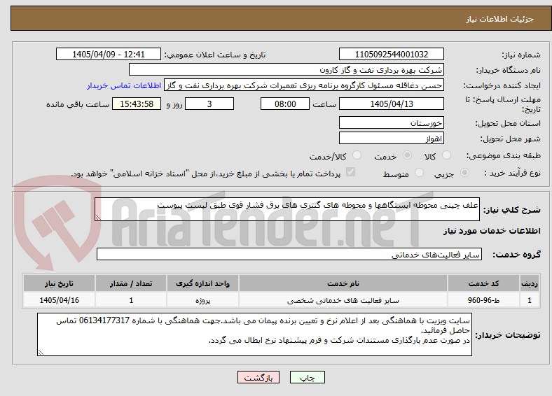 تصویر کوچک آگهی علف چینی محوطه ایستگاهها و محوطه های گنتری های برق فشار قوی طبق لیست پیوست