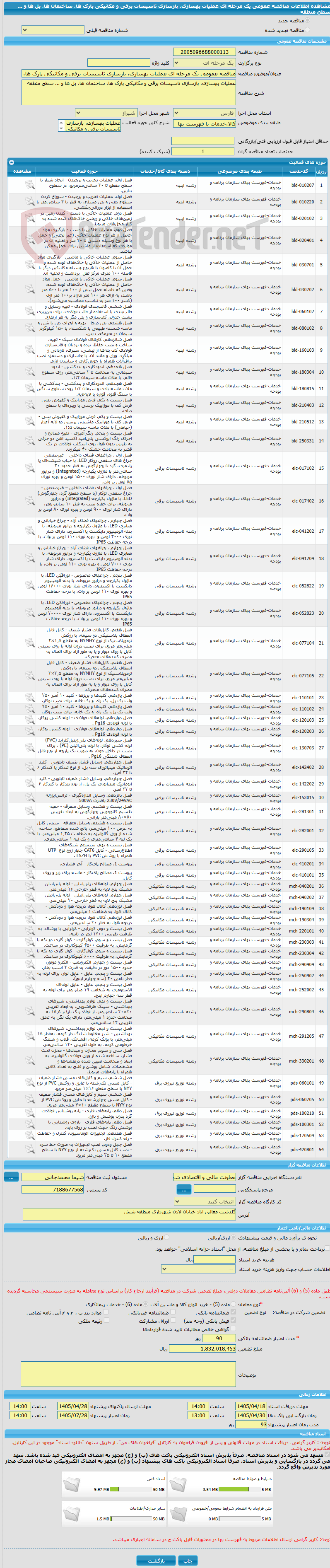 تصویر کوچک آگهی مناقصه عمومی یک مرحله ای عملیات بهسازی، بازسازی تاسیسات برقی و مکانیکی پارک ها، ساختمان ها، پل ها و ... سطح منطقه