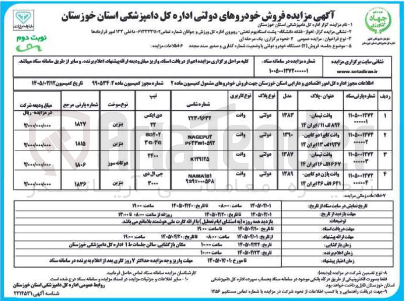 تصویر کوچک آگهی فروش خودروهای دولتی