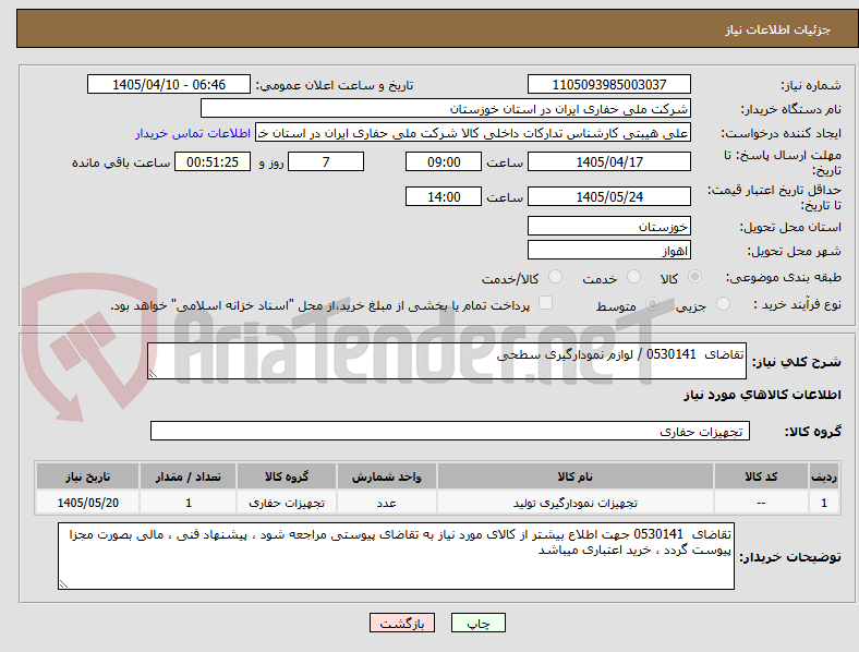 تصویر کوچک آگهی تقاضای  0530141 / لوازم نمودارگیری سطحی