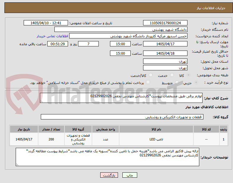 تصویر کوچک آگهی لوازم برقی طبق مشخصات پیوست*کارشناس مهندس نجفی 02129902026