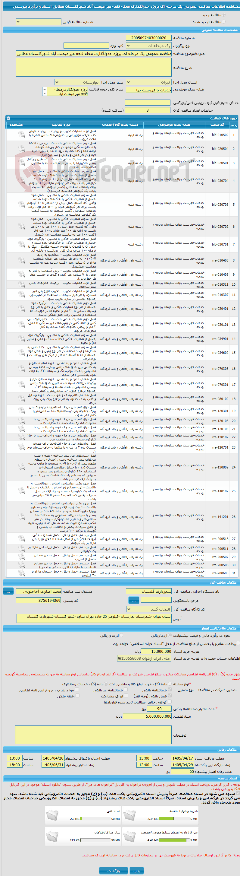 تصویر کوچک آگهی مناقصه عمومی یک مرحله ای پروژه جدولگذاری محله قلعه میر میمنت آباد شهرگلستان مطابق اسناد و برآورد پیوستی
