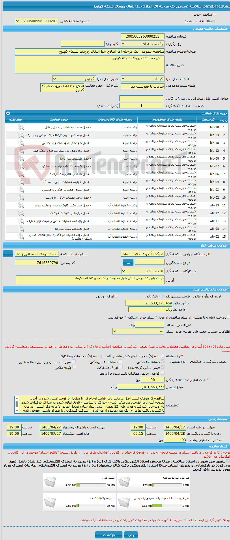 تصویر کوچک آگهی مناقصه عمومی یک مرحله ای اصلاح خط انتقال ورودی شبکه کهنوج 
