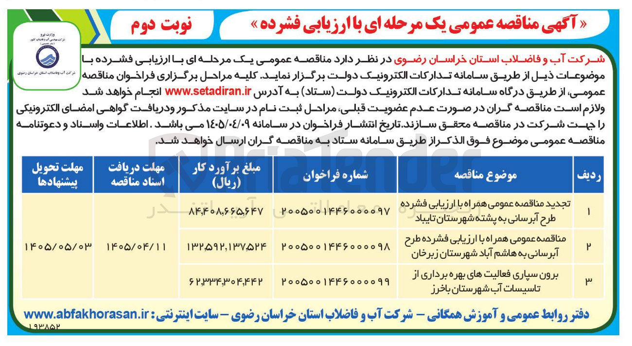 تصویر کوچک آگهی طرح آبرسانی به هاشم آباد شهرستان زبرخان 