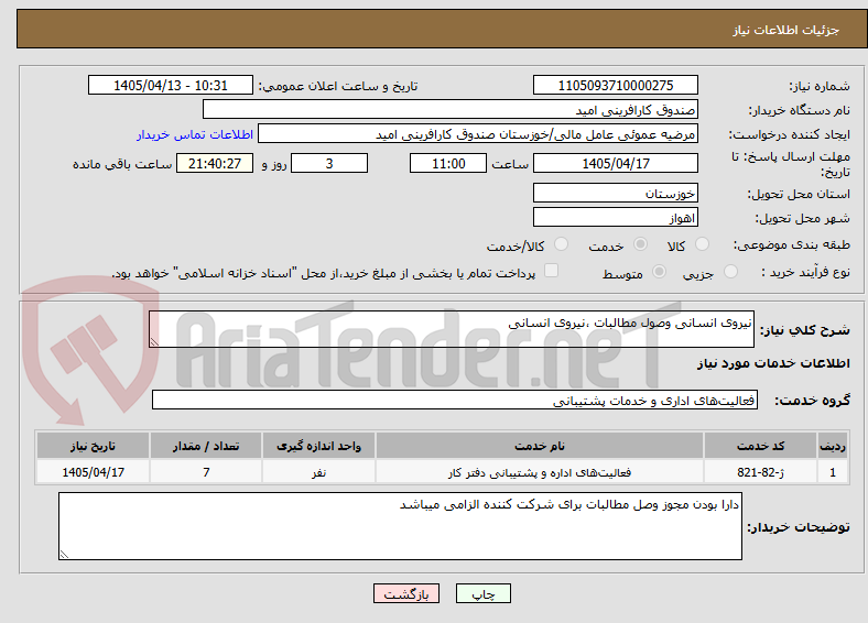 تصویر کوچک آگهی نیروی انسانی وصول مطالبات ،نیروی انسانی 