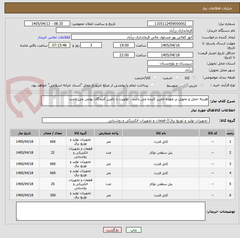 تصویر کوچک آگهی هزینه حمل و تحویل بر عهده تامین کننده می باشد . اولویت با تامین کنندگان بومی می باشد