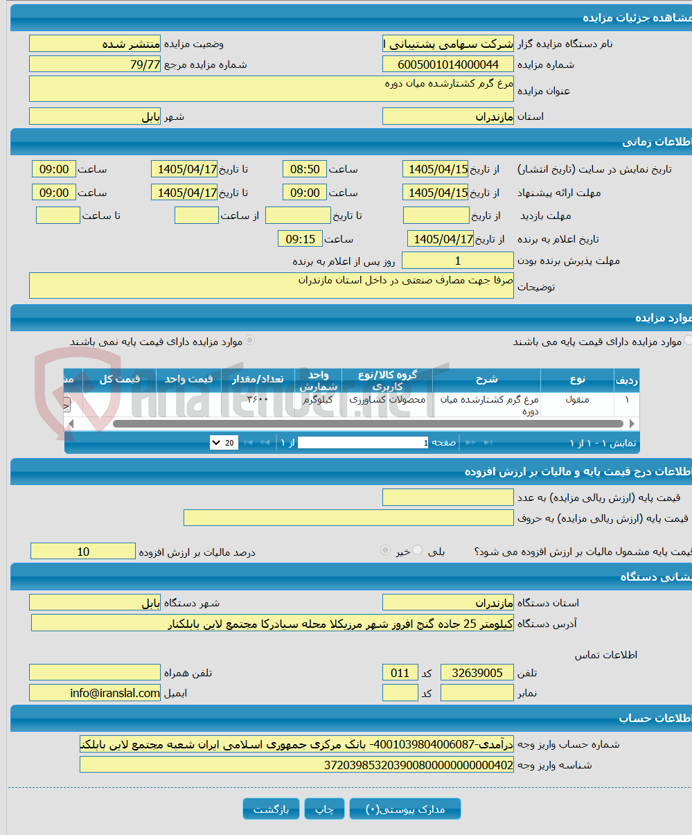 تصویر کوچک آگهی مرغ گرم کشتارشده میان دوره 