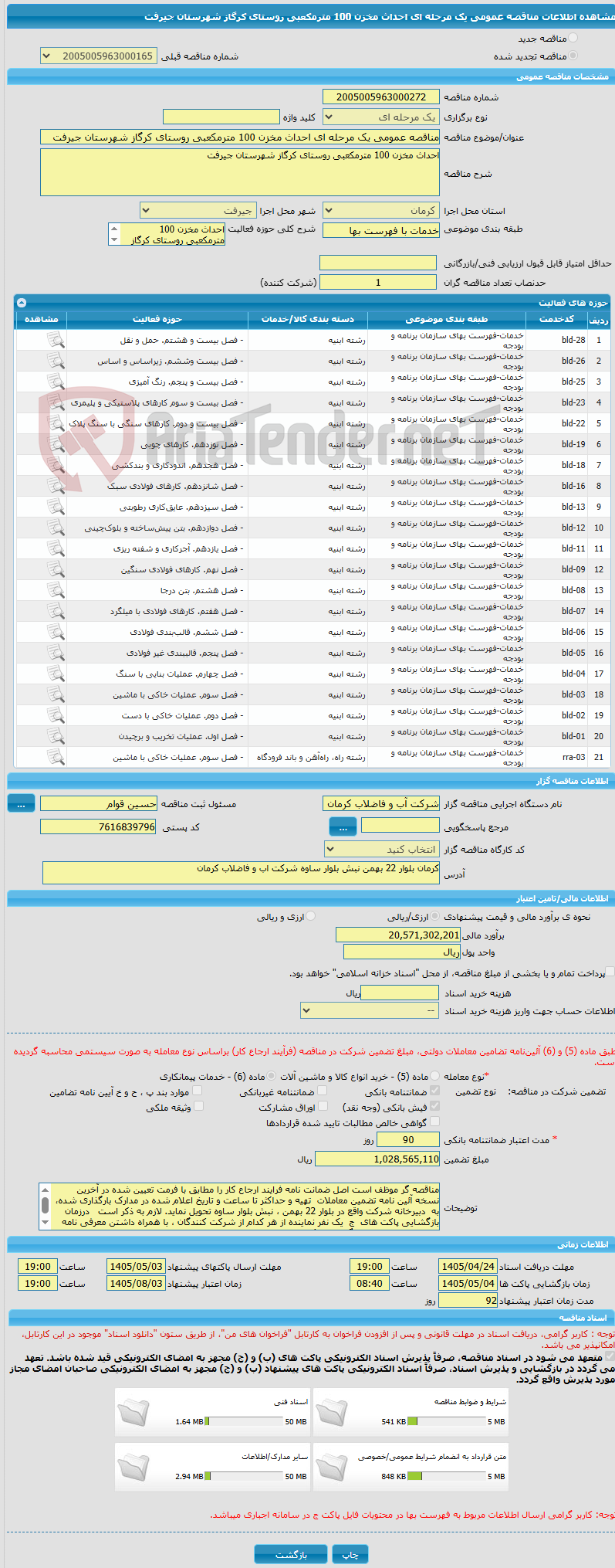 تصویر کوچک آگهی مناقصه عمومی یک مرحله ای احداث مخزن 100 مترمکعبی روستای کرگاز شهرستان جیرفت