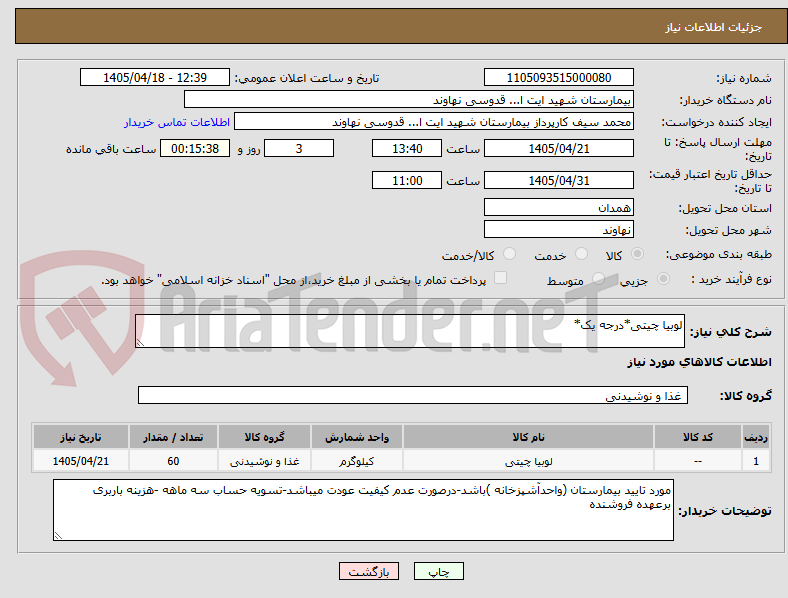 تصویر کوچک آگهی لوبیا چیتی*درجه یک*