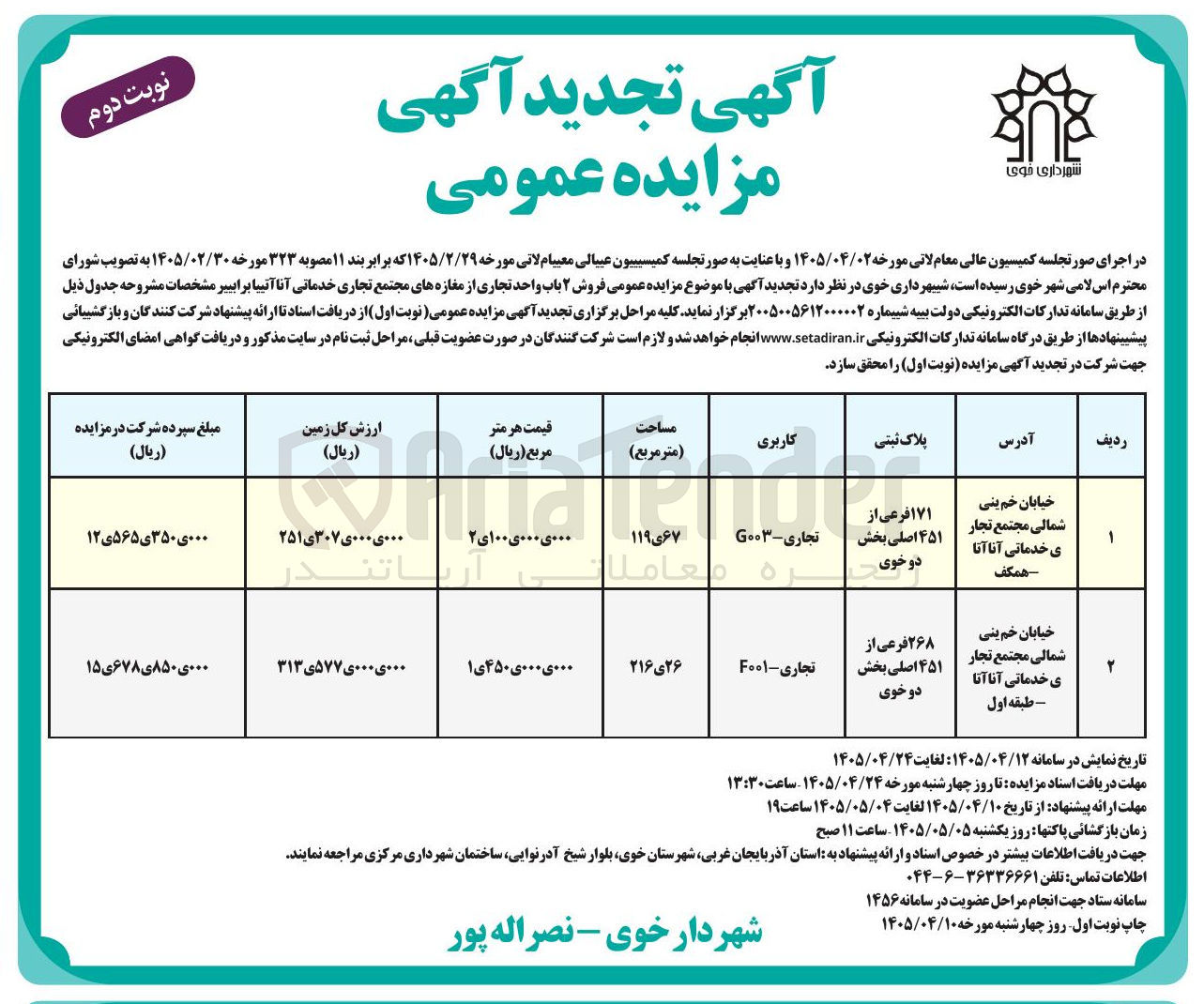 تصویر کوچک آگهی فروش ۲ باب واحد تجاری 