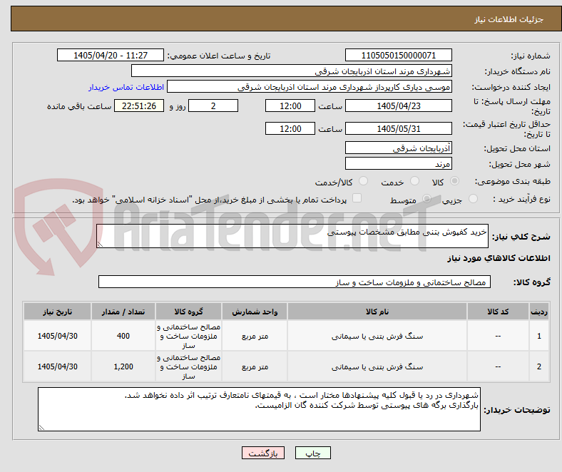 تصویر کوچک آگهی خرید کفپوش بتنی مطابق مشخصات پیوستی