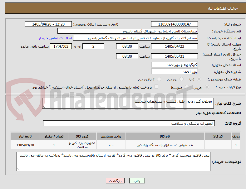 تصویر کوچک آگهی محلول گند زدایی طبق لیست و مشخصات پیوست
