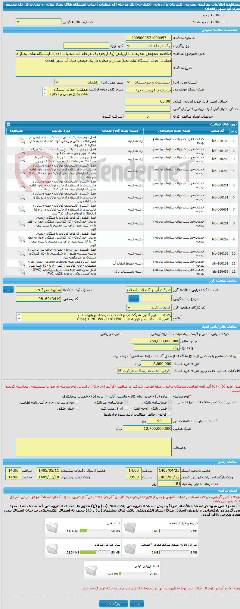 تصویر کوچک آگهی مناقصه عمومی همزمان با ارزیابی (یکپارچه) یک مرحله ای عملیات احداث ایستگاه های پمپاژ میانی و مخازن فاز یک مجتمع منزل آب شهر زاهدان