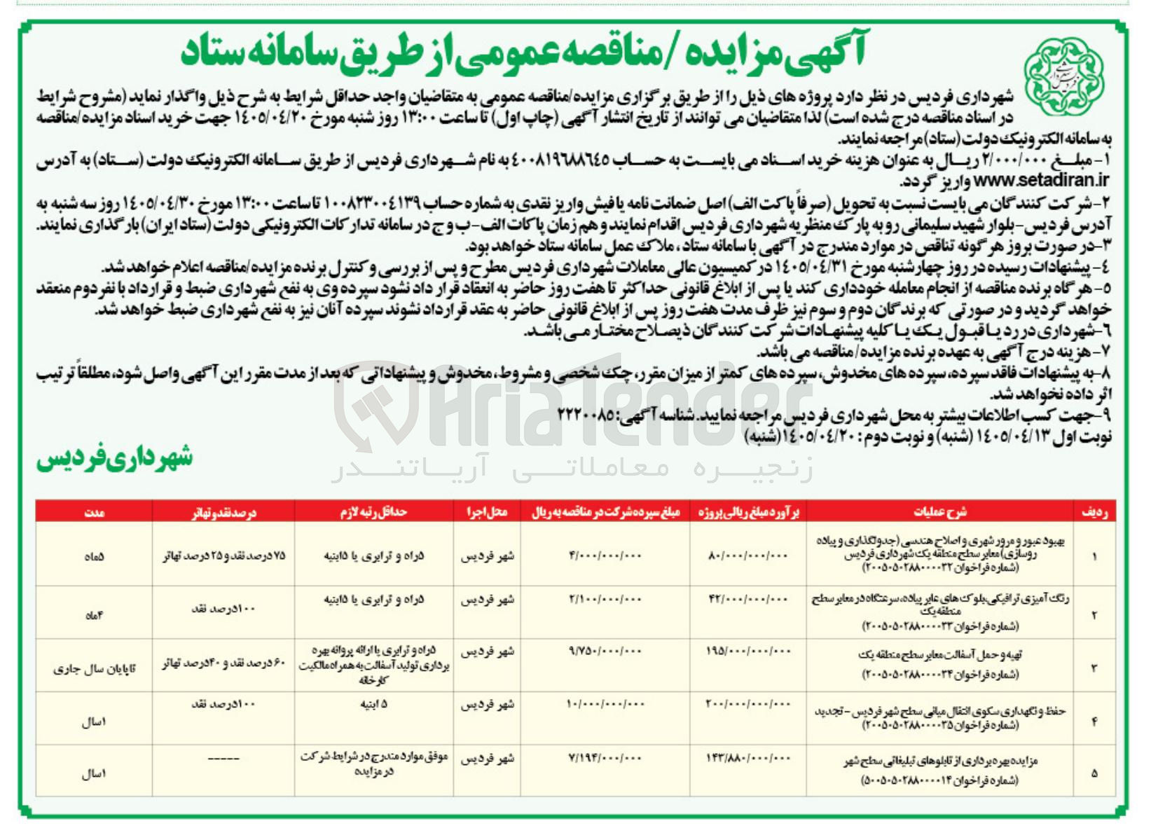 تصویر کوچک آگهی حفظ و نگهداری سکوی انتقال میانی سطح شهر فردیس