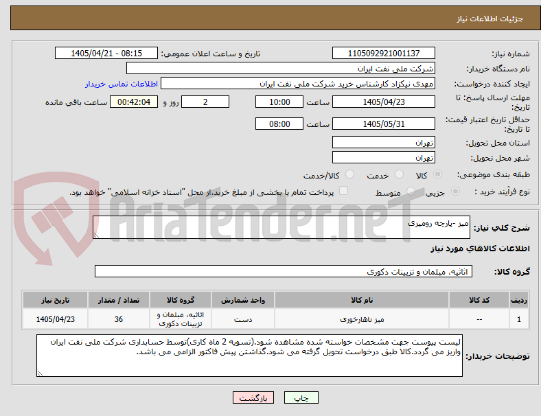 تصویر کوچک آگهی میز -پارچه رومیزی