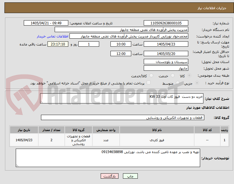 تصویر کوچک آگهی خرید دو دست  فیوز کات اوت 33 KW