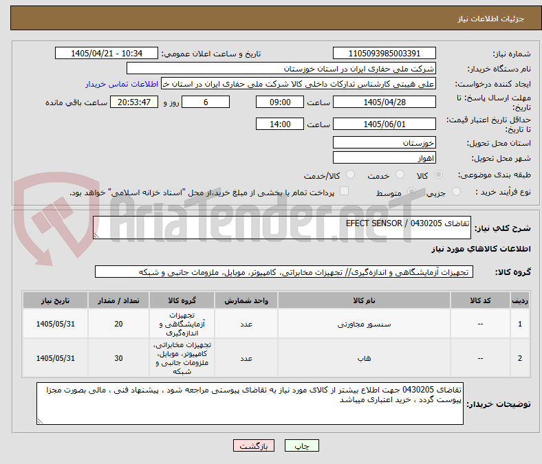تصویر کوچک آگهی تقاضای 0430205 / EFECT SENSOR