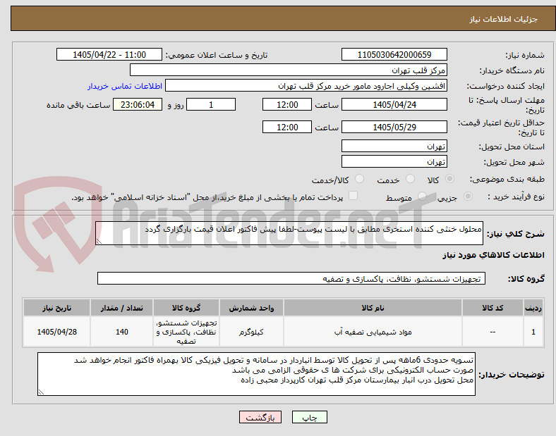تصویر کوچک آگهی محلول خنثی کننده استخری مطابق با لیست پیوست-لطفا پیش فاکتور اعلان قیمت بارگزاری گردد
