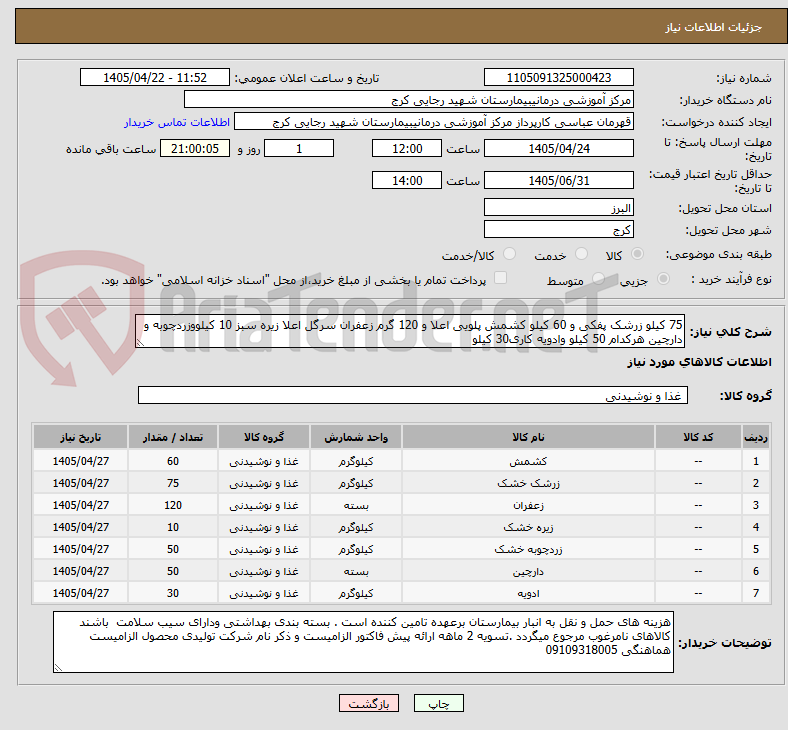 تصویر کوچک آگهی 75 کیلو زرشک پفکی و 60 کیلو کشمش پلویی اعلا و 120 گرم زعفران سرگل اعلا زیره سبز 10 کیلووزردچوبه و دارچین هرکدام 50 کیلو وادویه کاری30 کیلو