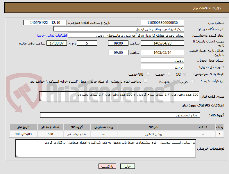تصویر کوچک آگهی 250 عدد روغن مایع 2.7 لیتری سرخ کردنی  و 250 عدد روغن مایع 2.7 لیتری پخت وپز