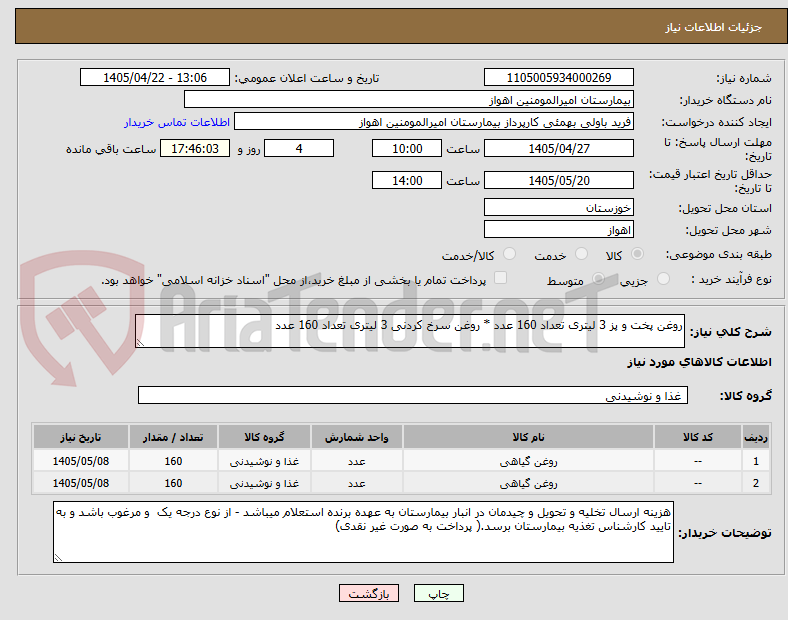 تصویر کوچک آگهی روغن پخت و پز 3 لیتری تعداد 160 عدد * روغن سرخ کردنی 3 لیتری تعداد 160 عدد 
