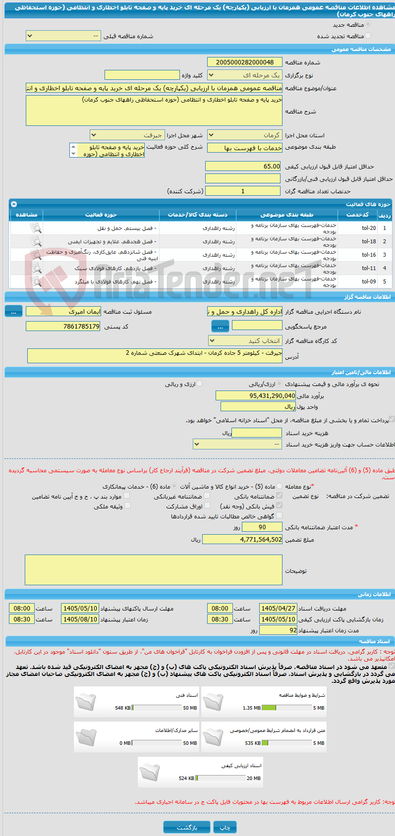 تصویر کوچک آگهی مناقصه عمومی همزمان با ارزیابی (یکپارچه) یک مرحله ای خرید پایه و صفحه تابلو اخطاری و انتظامی (حوزه استحفاظی راههای جنوب کرمان)