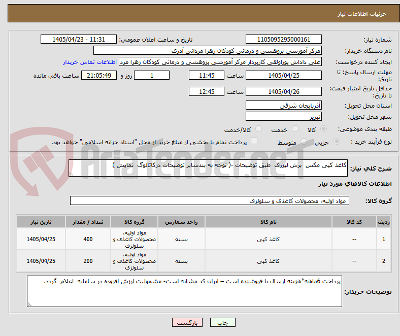 تصویر کوچک آگهی کاغذ کپی مکس  برش لیزری  طبق توضیحات -( توجه به بندسایر توضیحات درکاتالوگ  نمایش )