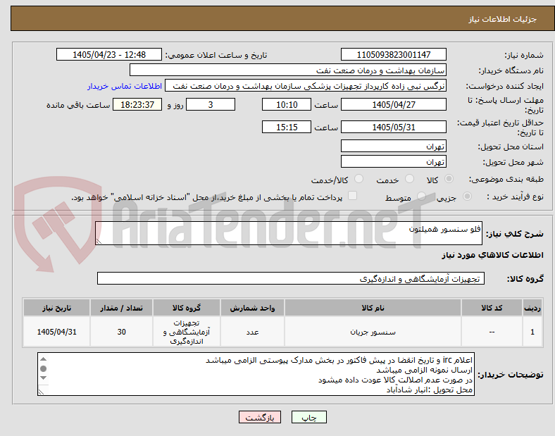 تصویر کوچک آگهی فلو سنسور همیلتون