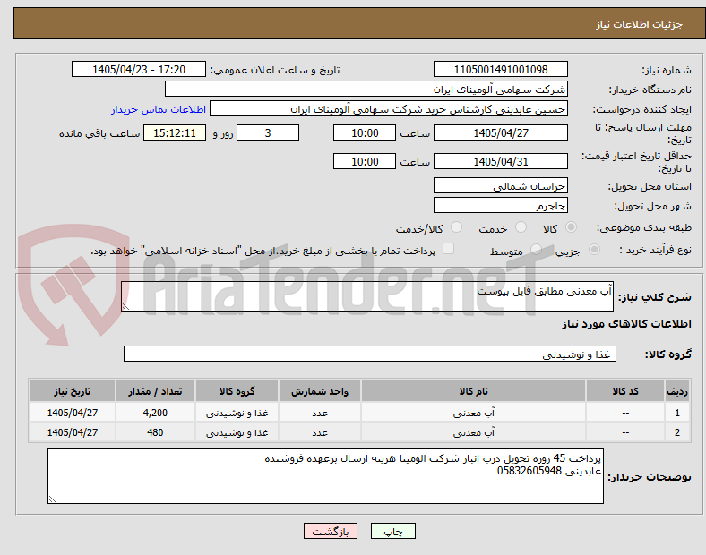 تصویر کوچک آگهی آب معدنی مطابق فایل پیوست