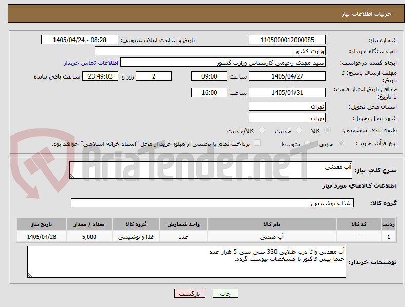 تصویر کوچک آگهی آب معدنی