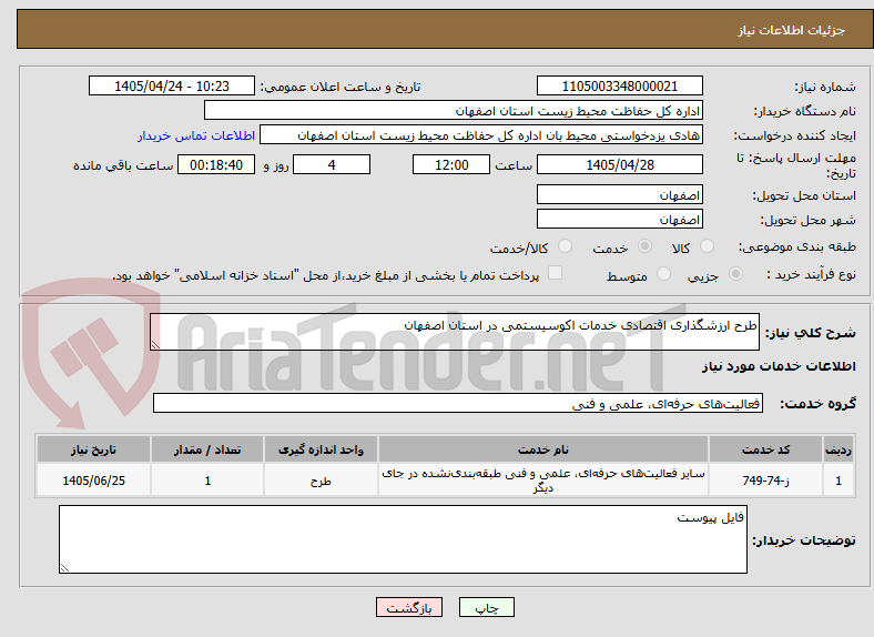 طرح ارزشگذاری اقتصادی خدمات اکوسیستمی در استان اصفهان