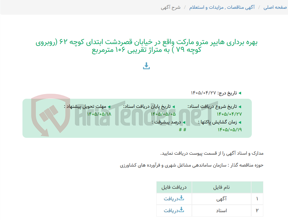 بهره برداری هایپر مترو مارکت واقع در خیابان قصردشت ابتدای کوچه 62 (روبروی کوچه 79 ) به متراژ تقریبی 106 مترمربع