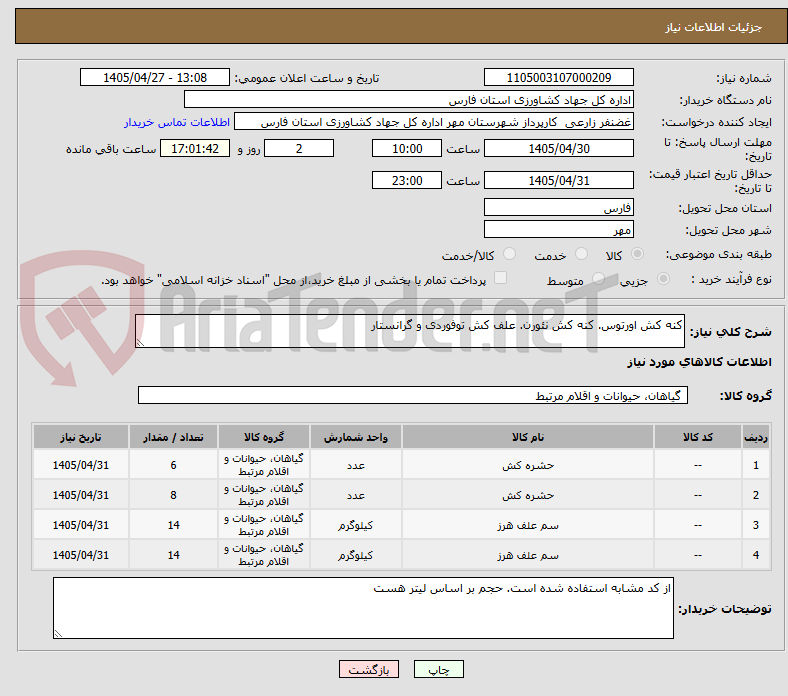تصویر کوچک آگهی کنه کش اورتوس. کنه کش نئورن. علف کش توفوردی و گرانستار