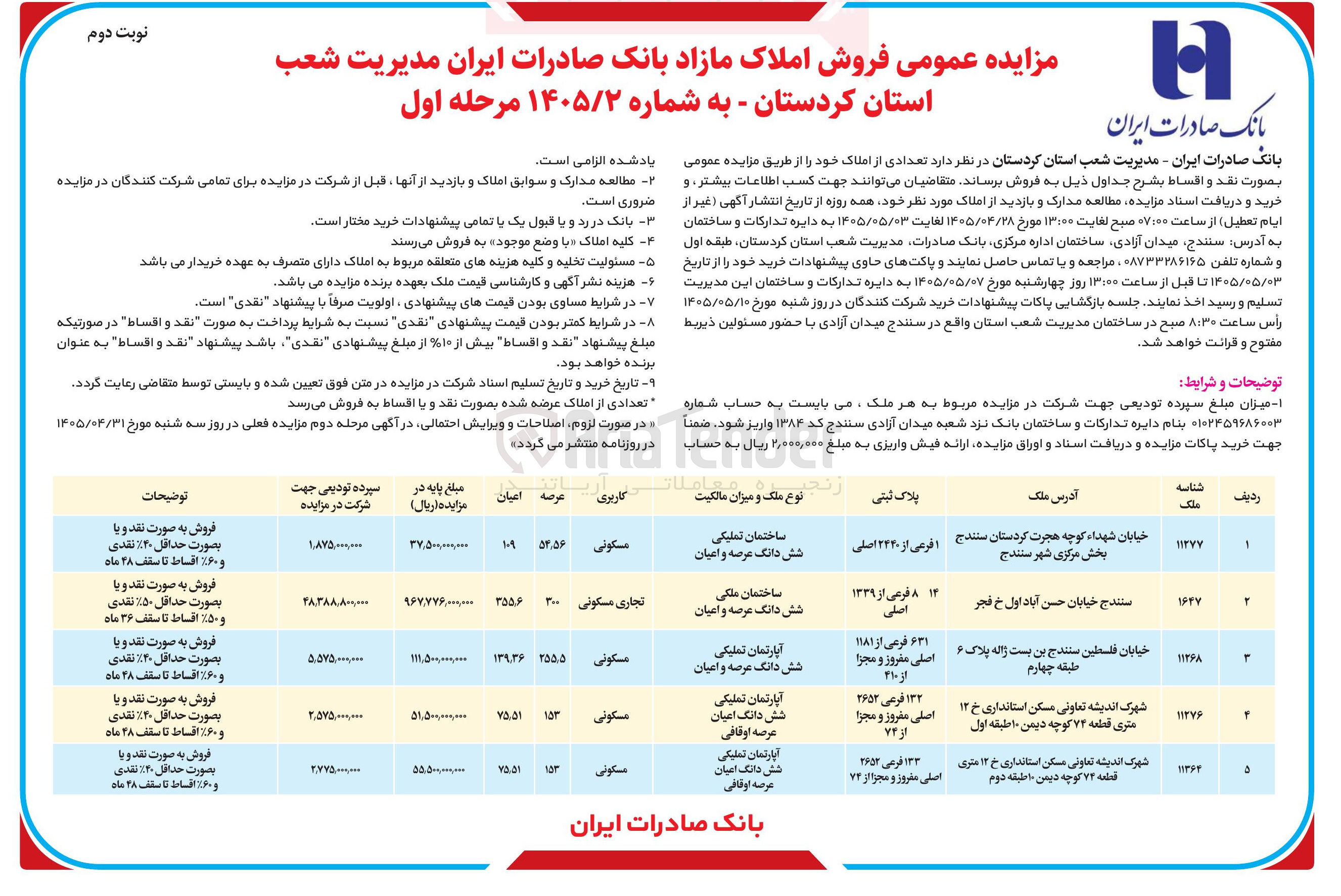 تصویر کوچک آگهی فروش املاک مازاد