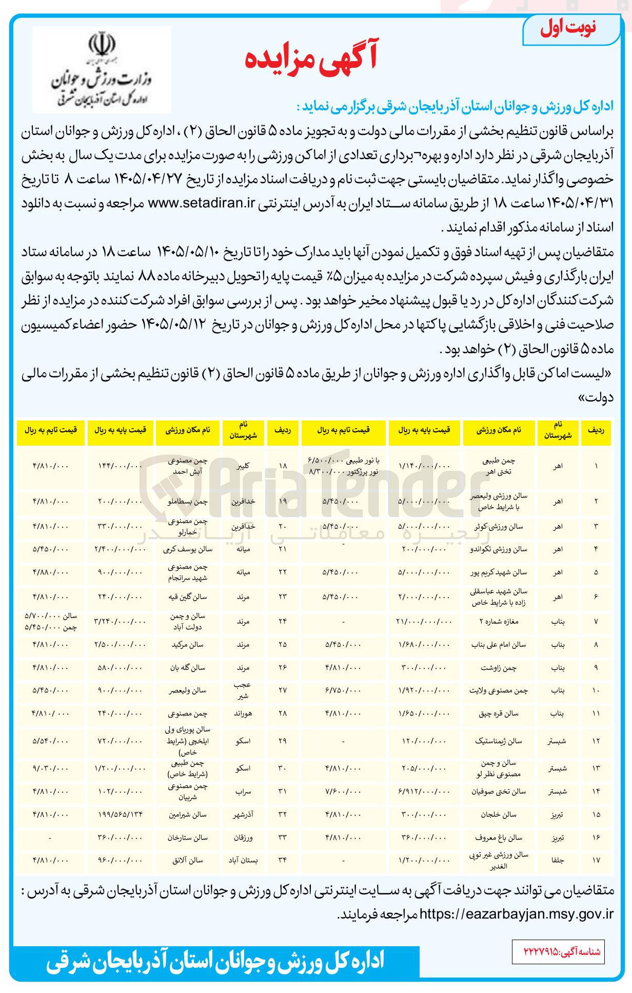 تصویر کوچک آگهی اجاره اماکن ورزشی