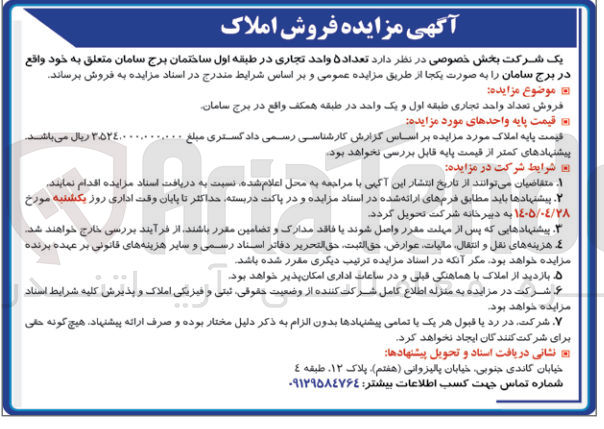 تصویر کوچک آگهی فروش ۵ واحد تجاری در برج سامان