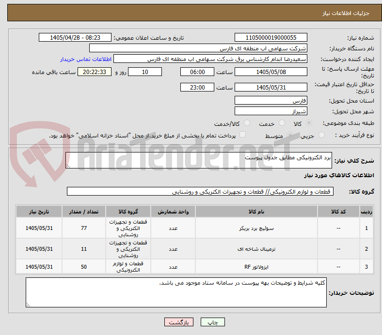 تصویر کوچک آگهی برد الکترونیکی مطابق جدول پیوست