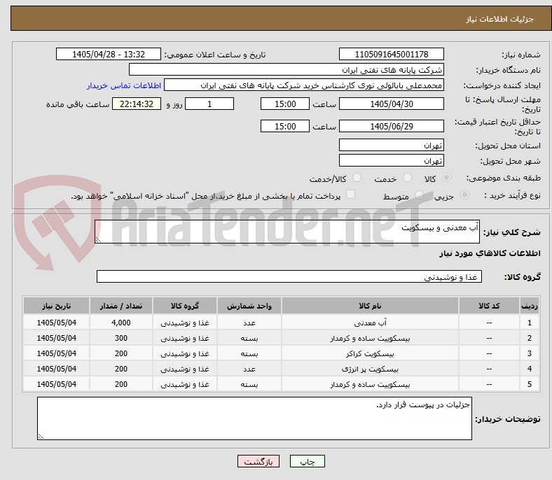 تصویر کوچک آگهی آب معدنی و بیسکویت