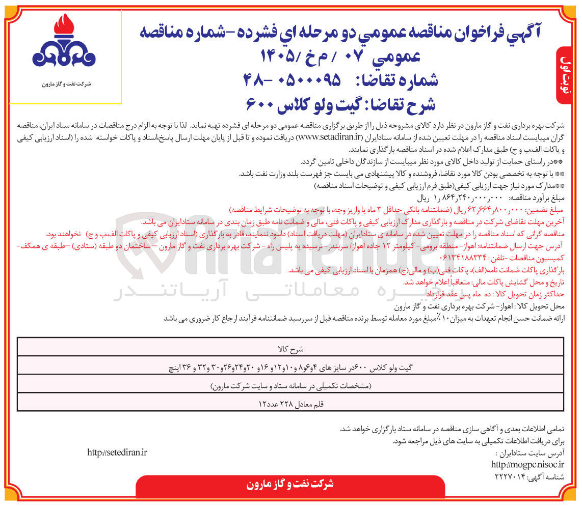 تصویر کوچک آگهی خرید گیت ولو کلاس ۶۰۰