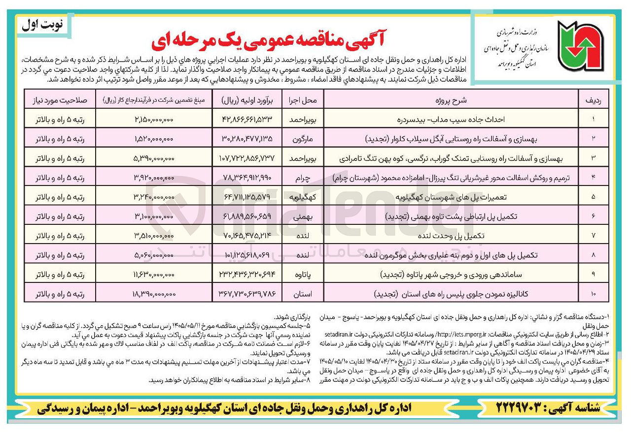 تصویر کوچک آگهی تعمیرات پل های شهرستان کهگیلویه