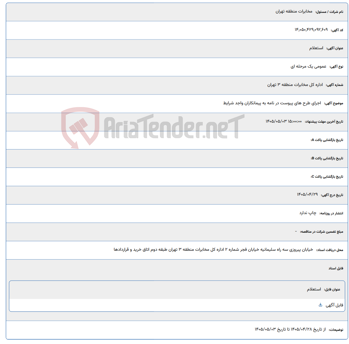 اجرای طرح های پیوست در نامه به پیمانکاران واجد شرایط