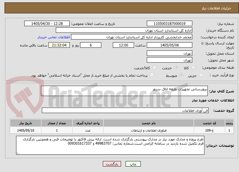 تصویر کوچک آگهی بروزرسانی تجهیزات طبقه اتاق سرور