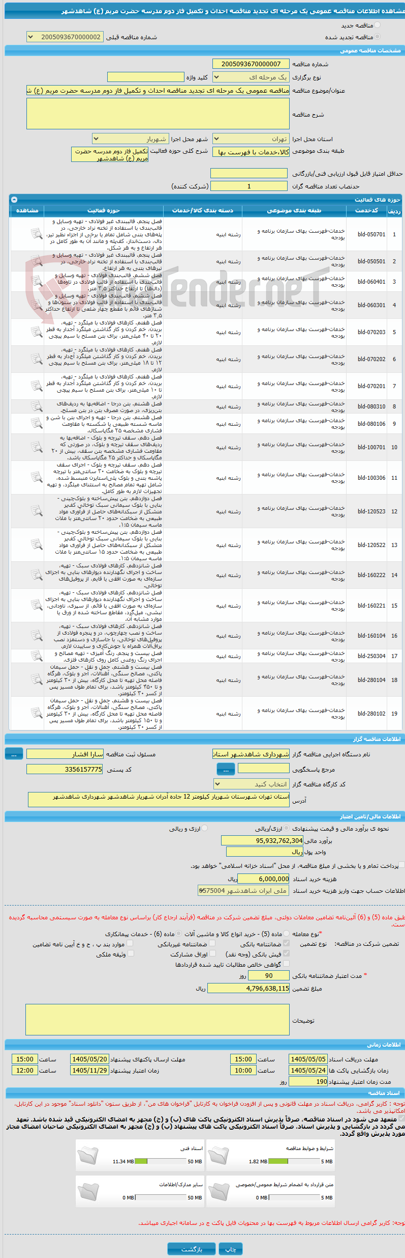 تصویر کوچک آگهی مناقصه عمومی یک مرحله ای تجدید مناقصه احداث و تکمیل فاز دوم مدرسه حضرت مریم (ع) شاهدشهر