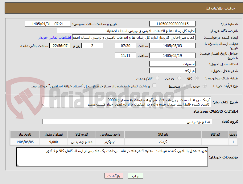تصویر کوچک آگهی گرمک درجه 1 دست چین شد فاقد هرگونه ضایعات به مقدار 9000kg
 تامین کننده فقط اعضا میدان میوه و تره بار اصفهان با ارائه تصویر جواز کسب معتبر