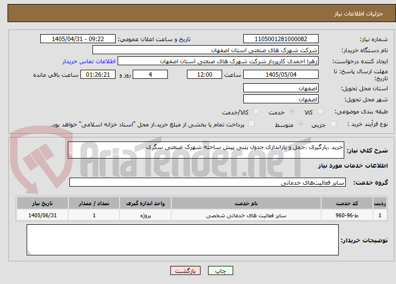 خرید ،بارگیری ،حمل و باراندازی جدول بتنی پیش ساخته شهرک صنعتی سگزی
