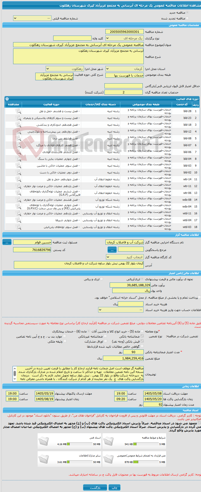 تصویر کوچک آگهی مناقصه عمومی یک مرحله ای آبرسانی به مجتمع عزیزآباد کپری شهرستان زهکلوت