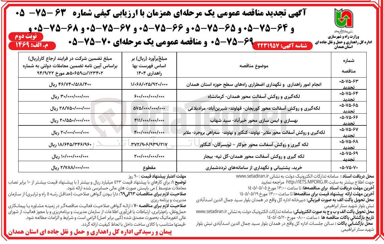 تصویر کوچک آگهی لکه گیری و روکش آسفالت محور همدان- کرمانشاه 