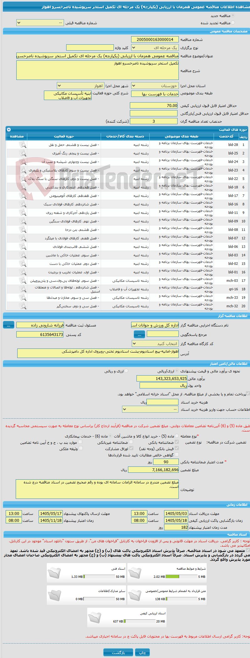 تصویر کوچک آگهی مناقصه عمومی همزمان با ارزیابی (یکپارچه) یک مرحله ای تکمیل استخر سرپوشیده ناصرخسرو اهواز